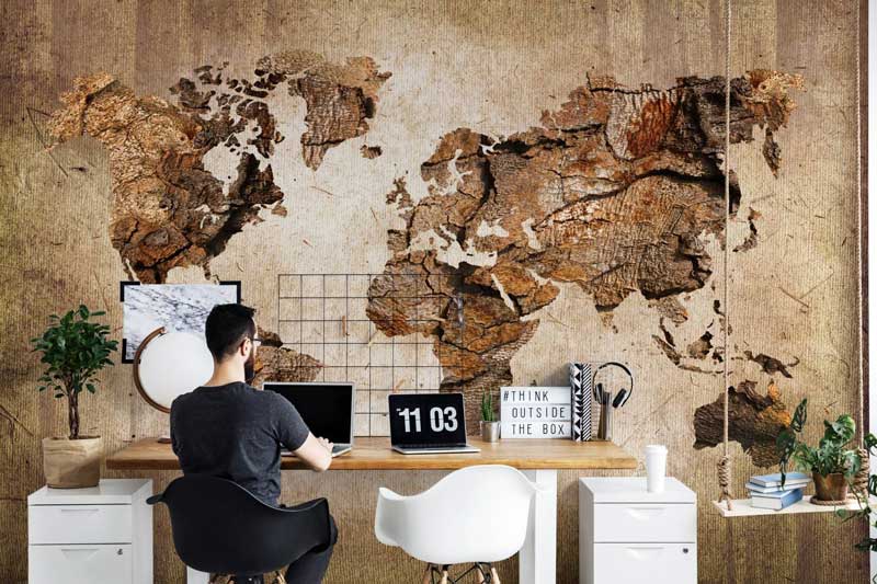 Uniek: fotobehang als landkaart op de muur
